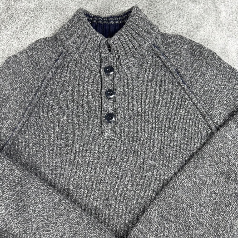 Brooks Brothers Red Fleece Wool Sweater Mens Large Gray Quarter Button Mock Neck